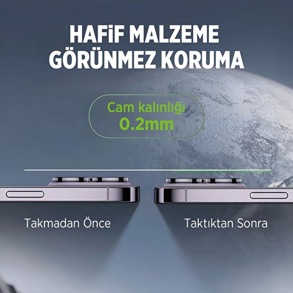 Bix iPhone 15 Pro / 15 Pro Max Lens Koruyucu Kamera Lensi 9H Gerçek Cam Crystal AR+AF Doğal Titanyum