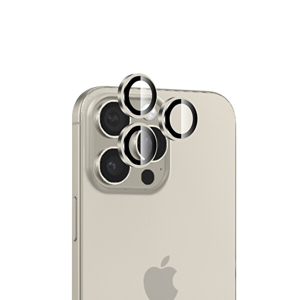 Bix iPhone 16 Pro / 16 Pro Max Safir Lens Koruyucu 3D Kamera Camı 9H Premium Lens Kapağı Doğal Titanyum