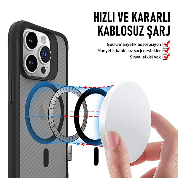 Bix iPhone 16 Plus Carbon Fiber Force MagSafe Kılıf Anti-Şok Teknolojili Kamera ve Ekran Korumalı