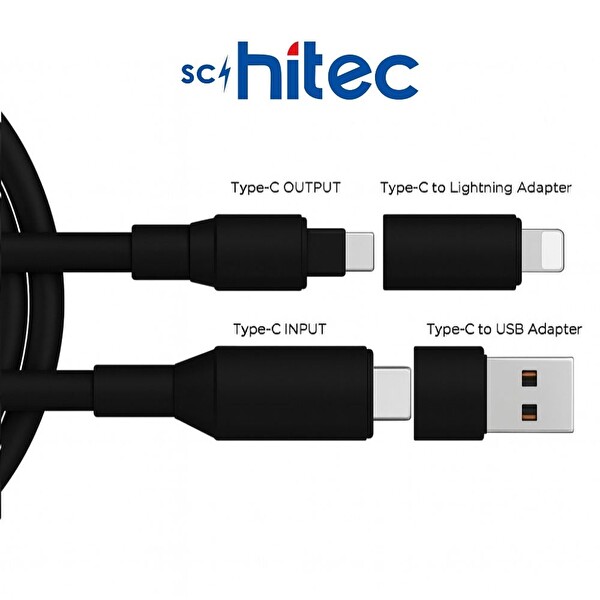 ScHitec 4in1 240W Süper Fast UsbA Type-c Lightning Hızlı Şarj ve Data Kablosu YK347