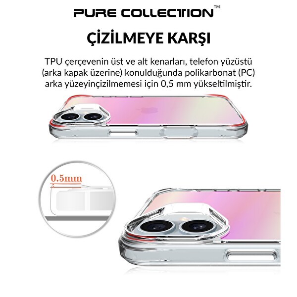 Bix iPhone 16 Plus Uyumlu Çizilmeye Dayanıklı Rainbow Geçişli Şeffaf Pembe Telefon Kılıfı