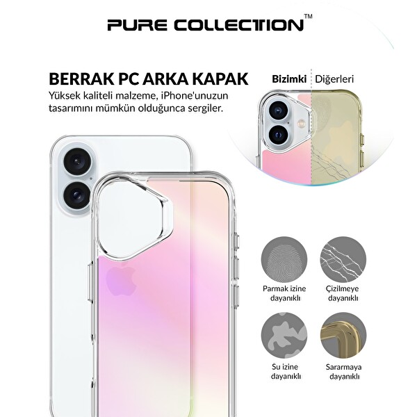 Bix iPhone 16 Plus Uyumlu Çizilmeye Dayanıklı Rainbow Geçişli Şeffaf Pembe Telefon Kılıfı