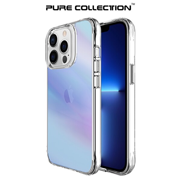 Bix iPhone 13 Pro Max Pure Rainbow Renk Geçişli Şeffaf Kılıf Çizilmeye Dayanıklı Darbe Emici Parmak İzi Önleyici Mavi
