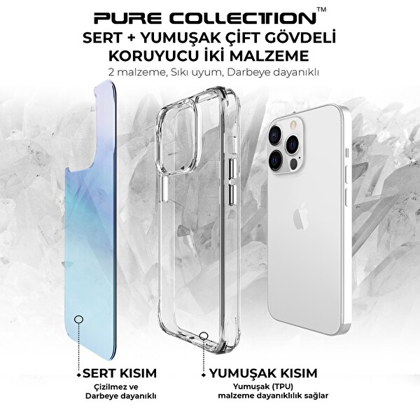 Bix iPhone 13 Pro Max Pure Rainbow Renk Geçişli Şeffaf Kılıf Çizilmeye Dayanıklı Darbe Emici Parmak İzi Önleyici Mavi