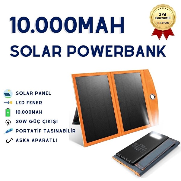 Hzl Store 10.000 mAh Güneş Enerjili Solar Powerbank