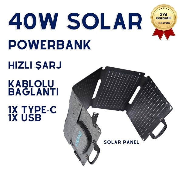 Hzl Store Solar Şarj 40W Güç Ünitesi Güneş Enerjili Powerbank