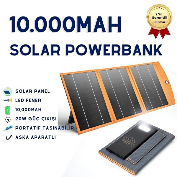 Hzl Store 10.000 mAh Güneş Enerjili Solar Powerbank 3 Panelli