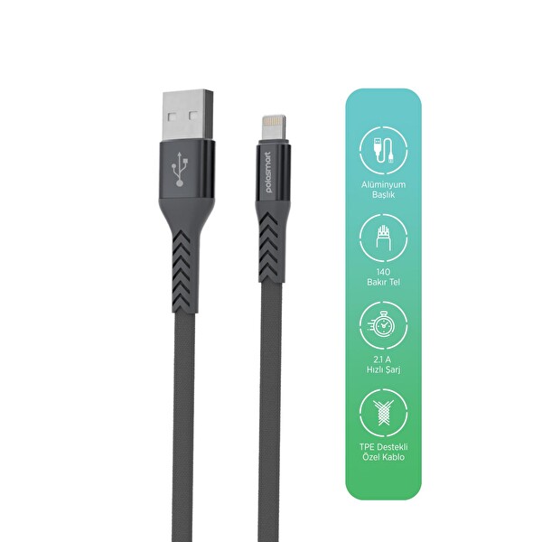 Polosmart PBS418 Lightning Data Ve Şarj Kablosu 1.2 M - Antrasit
