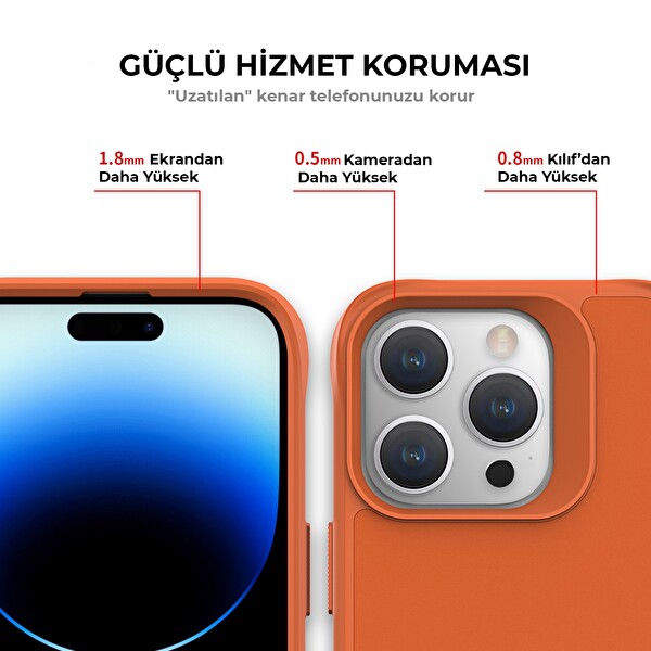 Bix iPhone 14 Pro Max Vortex Magsafe Stand Özellikli Mikro Fiber İç Yüzey Telefon Kılıfı Turuncu