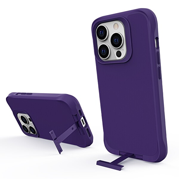 Bix iPhone 15 Pro Vortex Magsafe Stand Özellikli Mikro Fiber İç Yüzey Telefon Kılıfı Koyu Mor