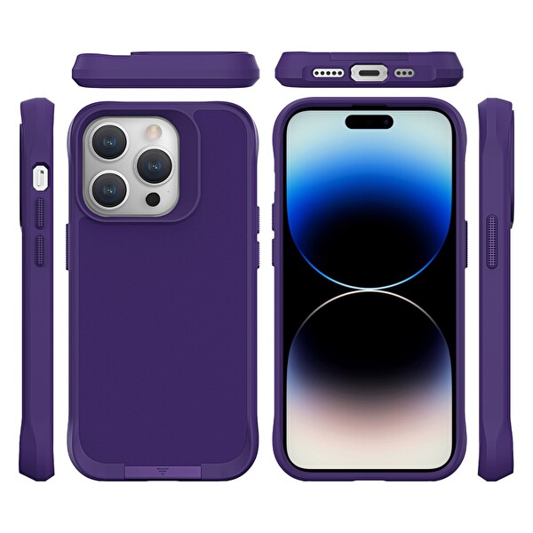 Bix iPhone 15 Pro Vortex Magsafe Stand Özellikli Mikro Fiber İç Yüzey Telefon Kılıfı Koyu Mor