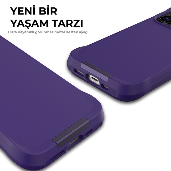 Bix iPhone 15 Pro Vortex Magsafe Stand Özellikli Mikro Fiber İç Yüzey Telefon Kılıfı Koyu Mor
