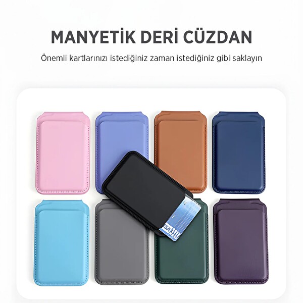 Bix TMW2 iPhone MagSafe Manyetik Deri Kartlık Katlanabilir Standlı Cüzdan Koyu Mor