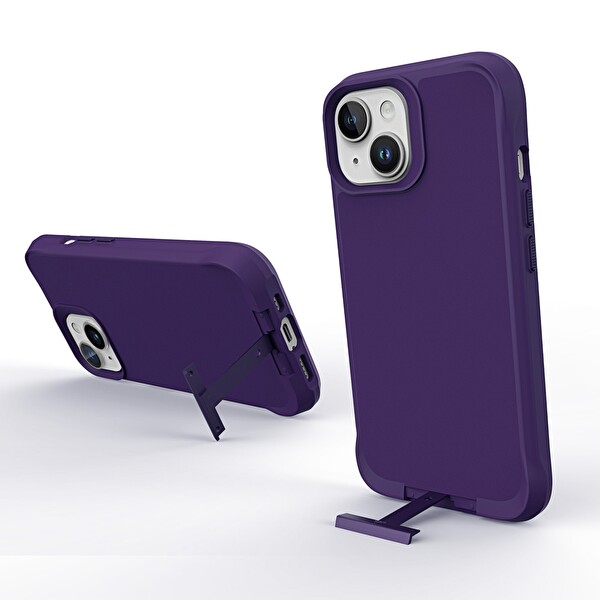 Bix iPhone 14 Plus - 15 Plus Vortex MagSafe Kılıf Stand Özellikli 3X Korumalı Mikro Fiber İç Yüzey Koyu Mor
