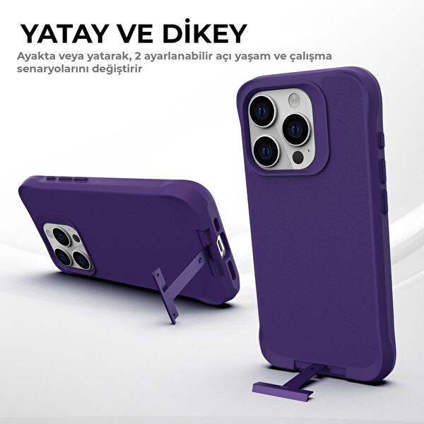 Bix iPhone 14 Pro Vortex MagSafe Kılıf Stand Özellikli 3X Korumalı Mikro Fiber İç Yüzey Koyu Mor