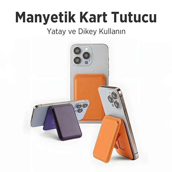 Bix TMW4 iPhone MagSafe Uyumlu Deri Cüzdan Manyetik Kartlık Standlı Katlanabilir Kiraz Moru