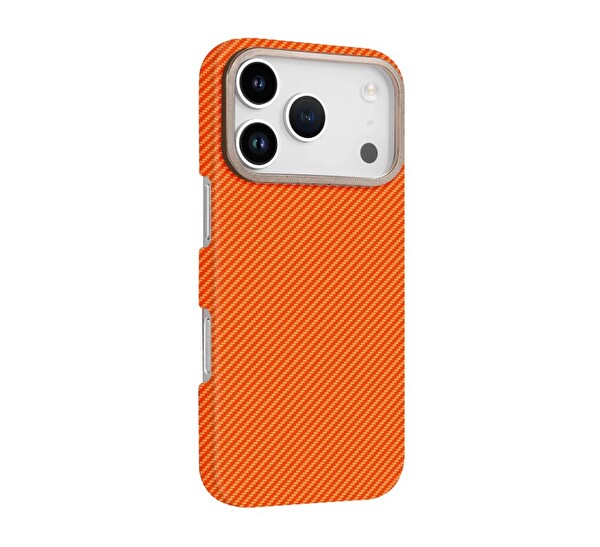 Rova iPhone 17 Pro Uyumlu iPhone Uyumlu Karbon Fiber Desenli Ultra İnce Koruyucu Kılıf – Turuncu