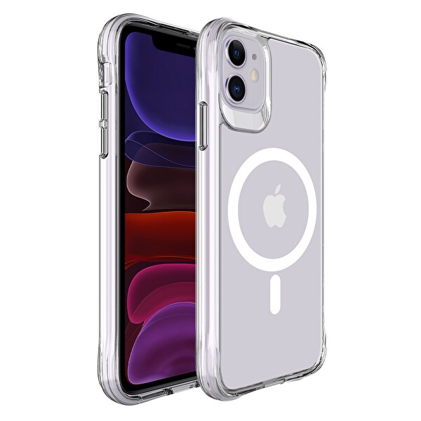 Bix iPhone 11 MagSafe Uyumlu Transparan Şeffaf Kılıf Güçlü Manyetik Üstün Darbe Koruması