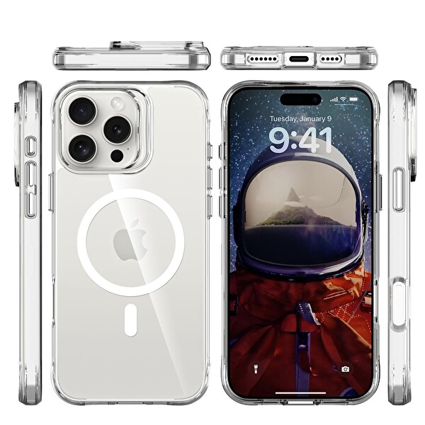 Bix iPhone 15 Pro Max MagSafe Uyumlu Transparan Şeffaf Kılıf Güçlü Manyetik Üstün Darbe Koruması