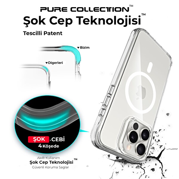 Bix iPhone 15 Pro Max MagSafe Uyumlu Transparan Şeffaf Kılıf Güçlü Manyetik Üstün Darbe Koruması