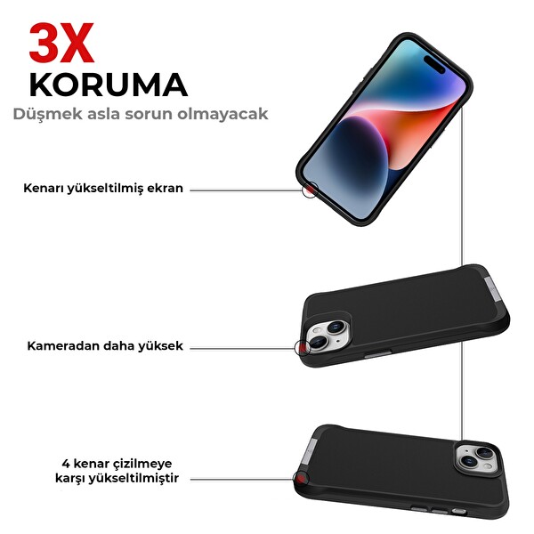 Bix iPhone 14 Plus / 15 Plus Vortex MagSafe Kılıf Stand Özellikli 3X Korumalı Mikro Fiber İç Yüzey Siyah