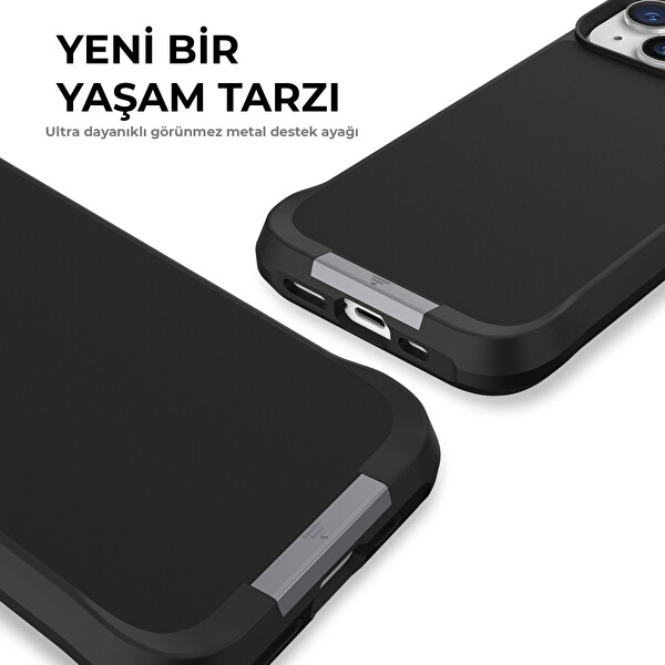 Bix iPhone 14 Plus / 15 Plus Vortex MagSafe Kılıf Stand Özellikli 3X Korumalı Mikro Fiber İç Yüzey Siyah