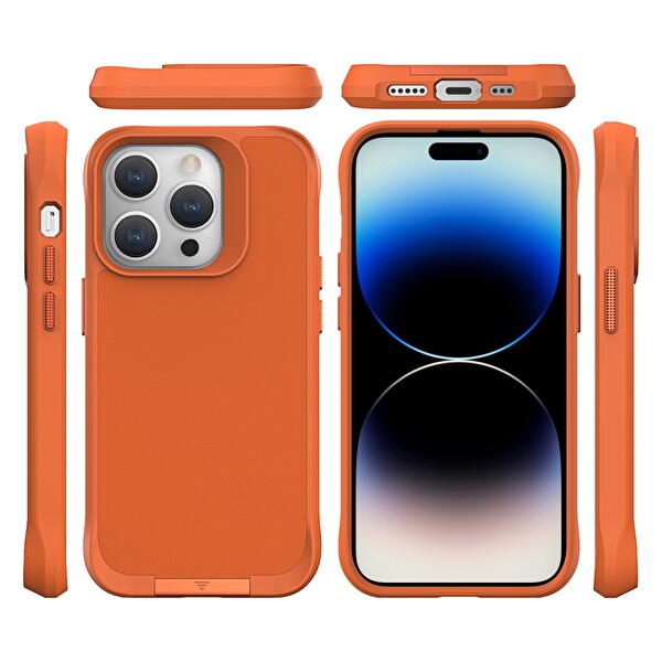 Bix iPhone 15 Pro Vortex MagSafe Kılıf Stand Özellikli 3X Korumalı Mikro Fiber İç Yüzey Turuncu