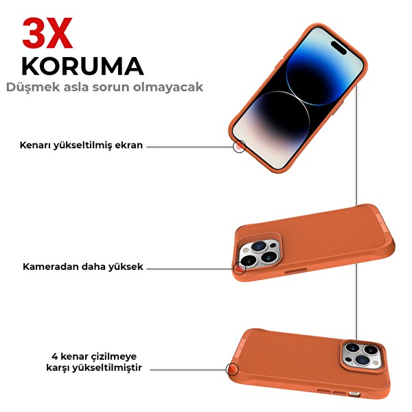 Bix iPhone 15 Pro Vortex MagSafe Kılıf Stand Özellikli 3X Korumalı Mikro Fiber İç Yüzey Turuncu