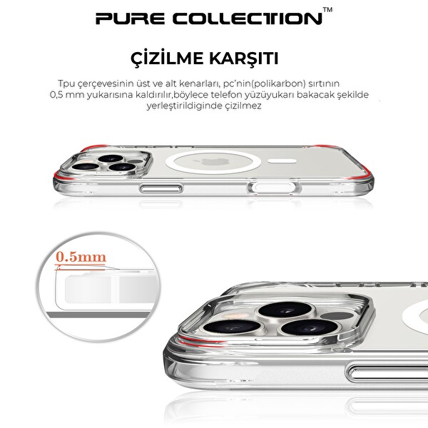 Bix iPhone 15 Pro MagSafe Uyumlu Transparan Şeffaf Kılıf Güçlü Manyetik Üstün Darbe Koruması