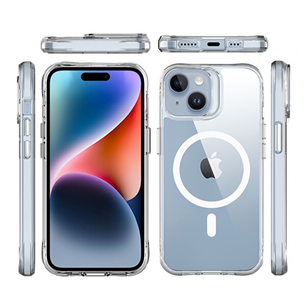 Bix iPhone 15 MagSafe Uyumlu Transparan Şeffaf Kılıf Güçlü Manyetik Üstün Darbe Koruması