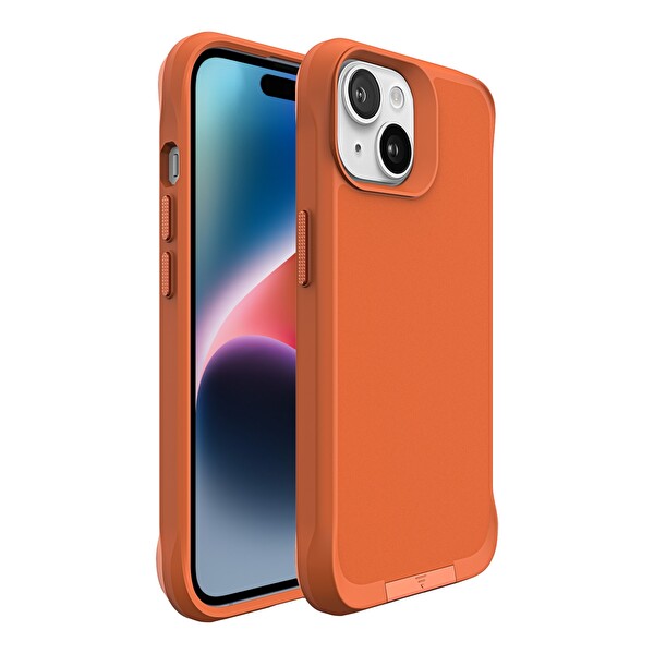 Bix iPhone 14 Plus / 15 Plus Vortex MagSafe Kılıf Stand Özellikli 3X Korumalı Mikro Fiber İç Yüzey Turuncu