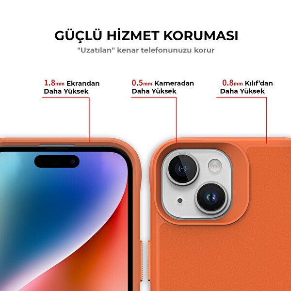 Bix iPhone 14 Plus / 15 Plus Vortex MagSafe Kılıf Stand Özellikli 3X Korumalı Mikro Fiber İç Yüzey Turuncu