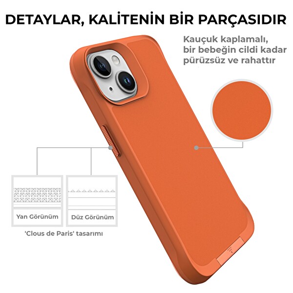 Bix iPhone 14 Plus / 15 Plus Vortex MagSafe Kılıf Stand Özellikli 3X Korumalı Mikro Fiber İç Yüzey Turuncu