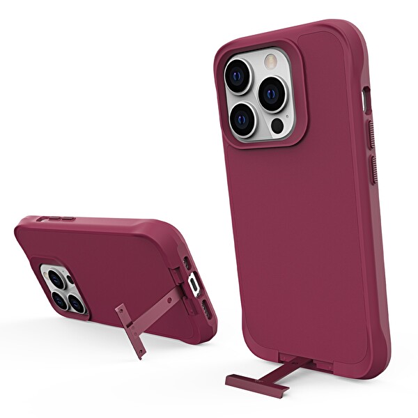 Bix iPhone 15 Pro Max Vortex MagSafe Kılıf Stand Özellikli 3X Korumalı Mikro Fiber İç Yüzey Kırmızı