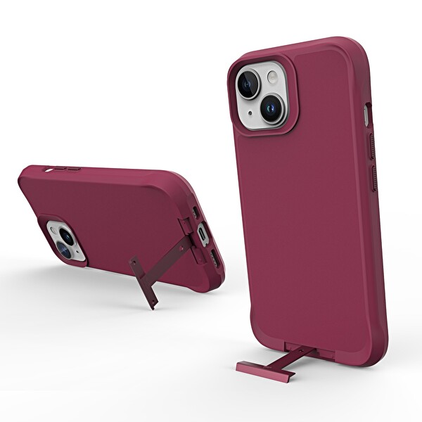 Bix iPhone 15 Vortex MagSafe Kılıf Stand Özellikli 3X Korumalı Mikro Fiber İç Yüzey Kırmızı