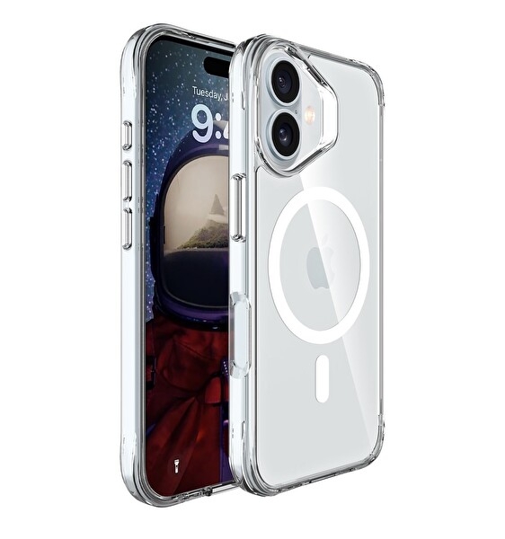 Bix iPhone 16 Plus MagSafe Uyumlu Transparan Şeffaf Kılıf Güçlü Manyetik Üstün Darbe Koruması