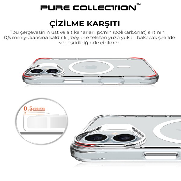 Bix iPhone 16 Plus MagSafe Uyumlu Transparan Şeffaf Kılıf Güçlü Manyetik Üstün Darbe Koruması