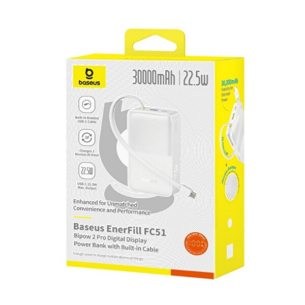 Baseus Enerfill FC51 Bipow 2 Pro Powerbank 30.000 mAh 22.5W - Beyaz