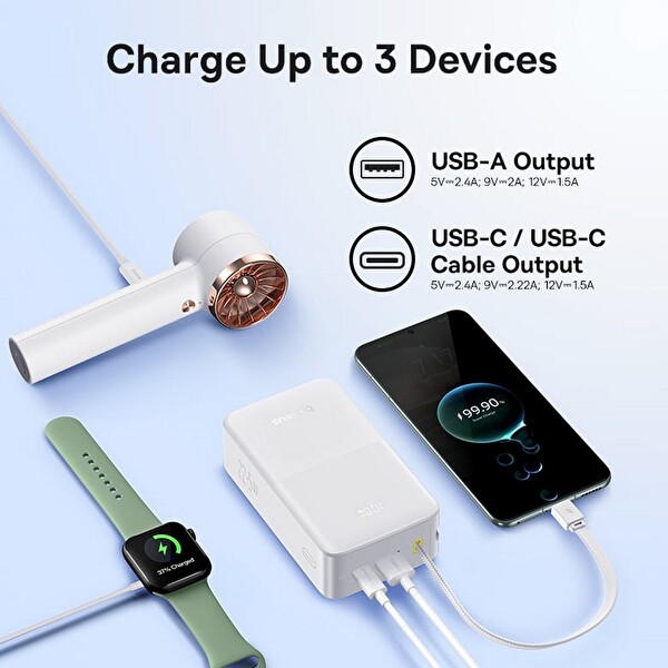 Baseus Enerfill FC51 Bipow 2 Pro Powerbank 30.000 mAh 22.5W - Beyaz
