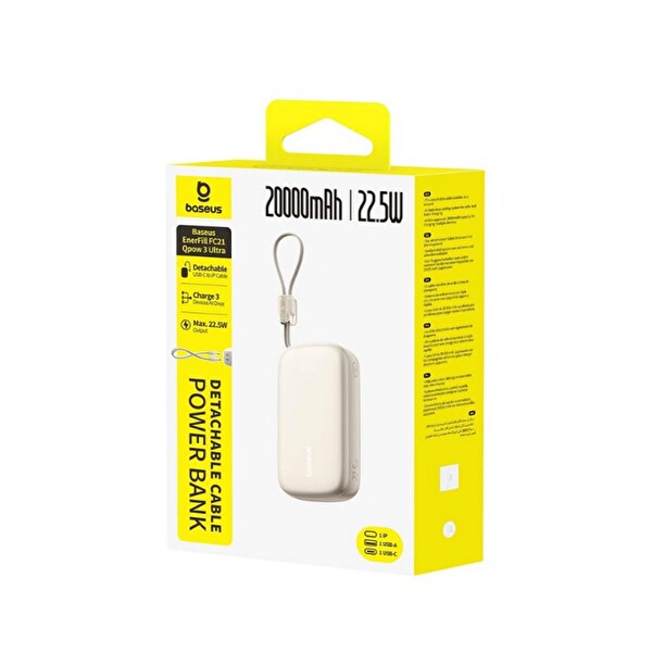 Baseus Enerfill FC21 QPow3 Ultra Dijital Göstergeli Ayrılabilir Kablolu Powerbank 20.000 mAh 22.5W - Titanyum