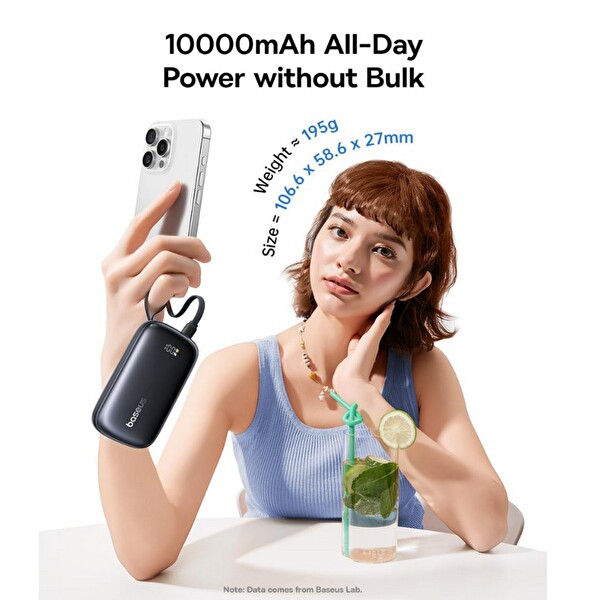 Baseus Enerfill FC21 QPow3 Ultra Dijital Göstergeli Ayrılabilir Kablolu Powerbank 10.000 mAh 22.5W - Siyah