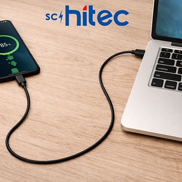 Schitec 70W UsbA to Type-C Data ve Fast Şarj Kablosu 1 M Siyah