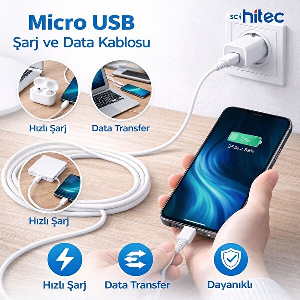 ScHitec 70W UsbA to Micro Hızlı Data ve Şarj Kablosu 1 M