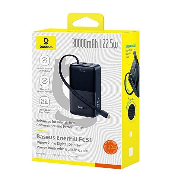 Baseus EnerFill FC51 Bipow 2 Pro Powerbank 30.000 mAh 22.5W Siyah
