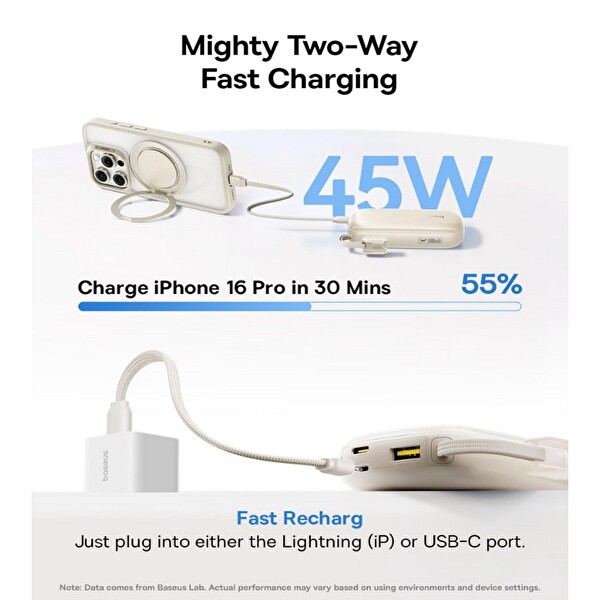 Baseus EnerFill FC21 QPow3 Ultra Dijital Göstergeli Powerbank 20.000 mAh 45W Titanyum Ayrılabilir Kablolu