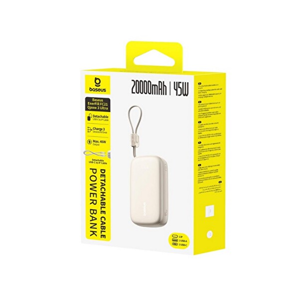 Baseus EnerFill FC21 QPow3 Ultra Dijital Göstergeli Powerbank 20.000 mAh 45W Titanyum Ayrılabilir Kablolu