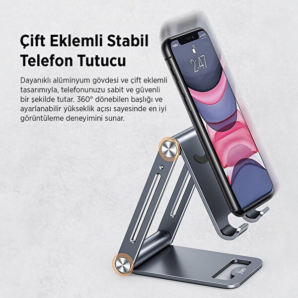 Juo Alüminyum Katlanabilir Metal Masaüstü Telefon Tutucu Standı Uzay Gümüş