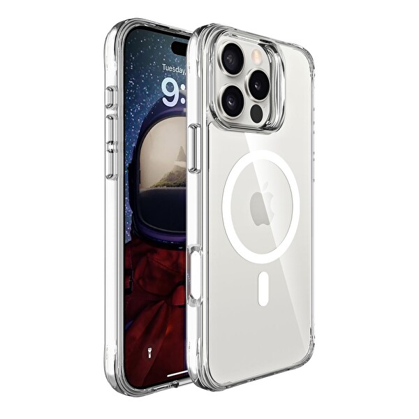 Bix iPhone 16 Pro MagSafe Uyumlu Transparan Şeffaf Kılıf Güçlü Manyetik Üstün Darbe Koruması