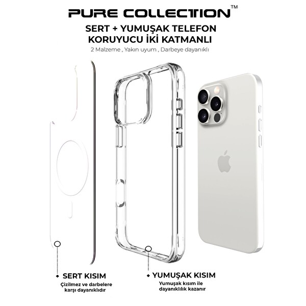 Bix iPhone 16 Pro MagSafe Uyumlu Transparan Şeffaf Kılıf Güçlü Manyetik Üstün Darbe Koruması