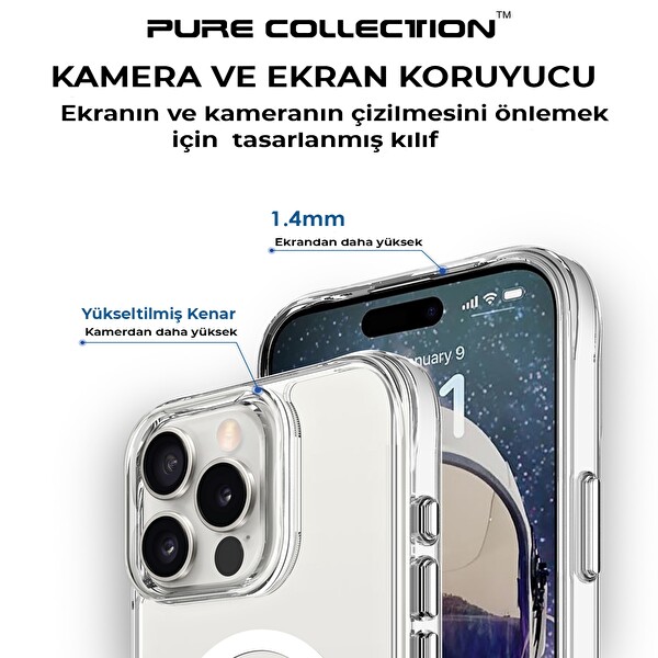 Bix iPhone 16 Pro MagSafe Uyumlu Transparan Şeffaf Kılıf Güçlü Manyetik Üstün Darbe Koruması